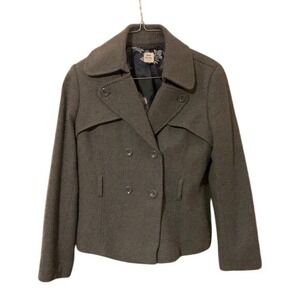 Grey Pea Coat Jacket Double Breasted Collared‎ Outerwear